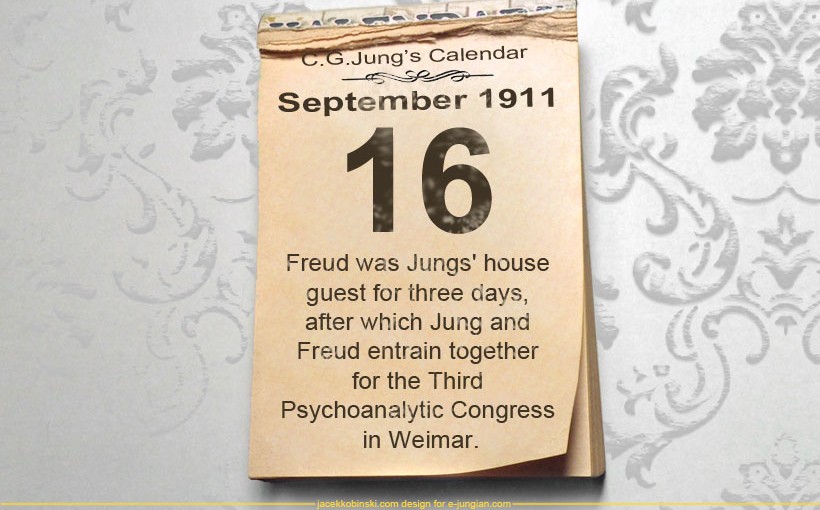 16 September 1911 - Freud was Jungs' house guest for three days, after which Jung and Freud entrain together for the Third Psychoanalytic Congress in Weimar.